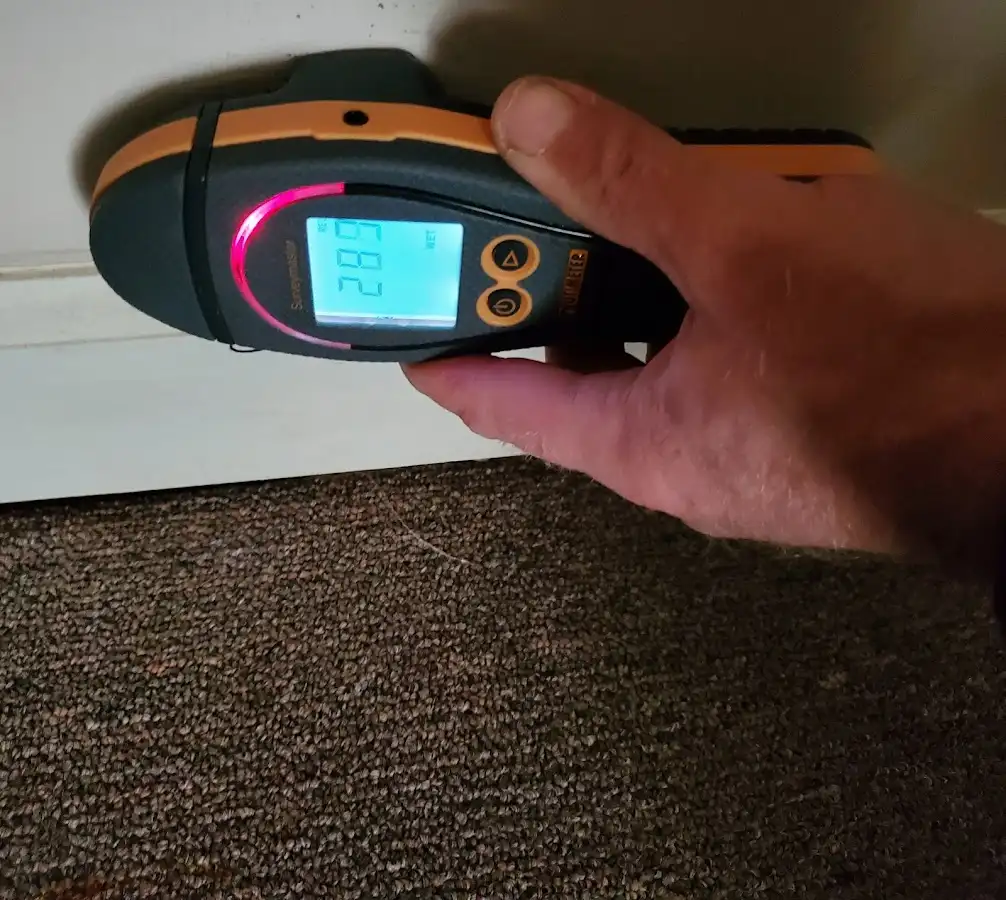 Moisture detection at baseboard during Burst Pipe Cleanup in Sedalia